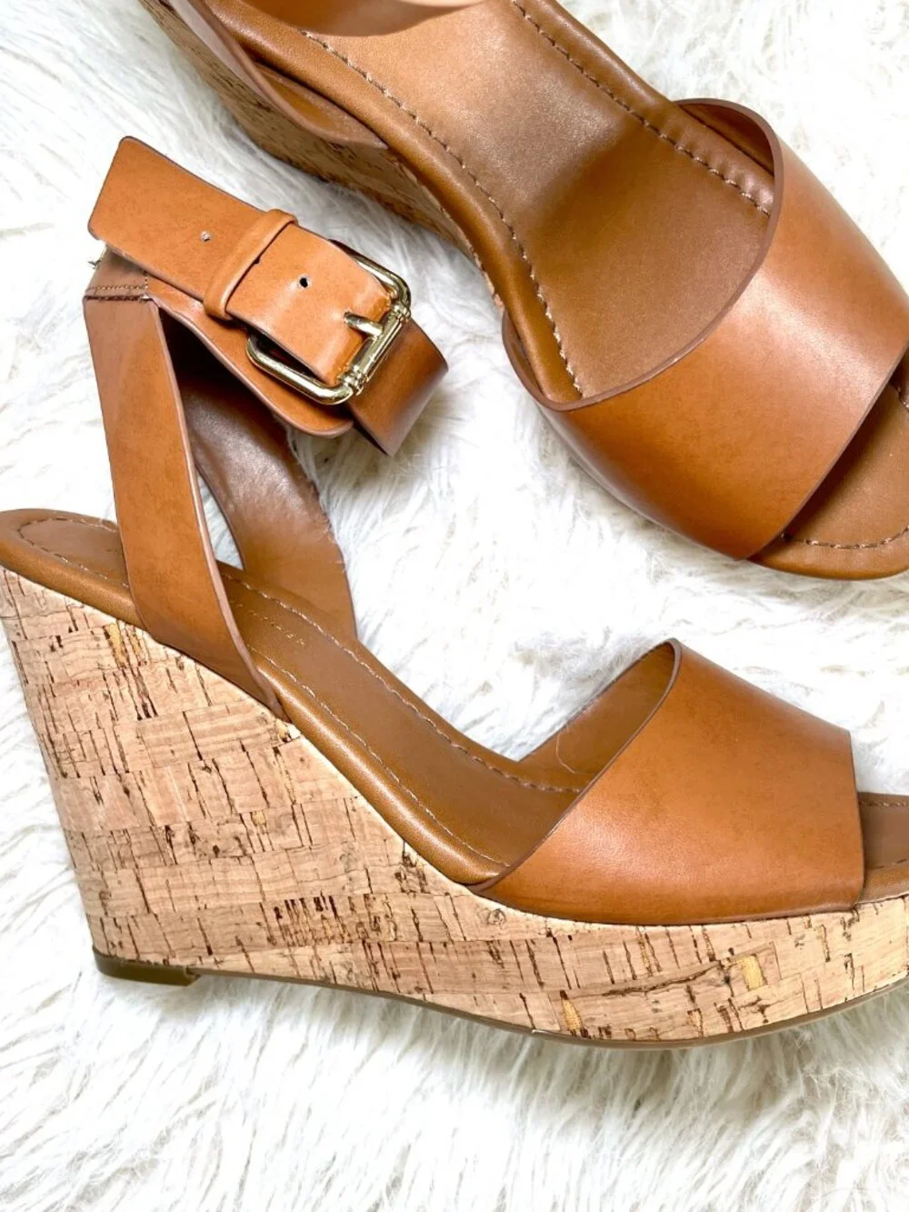 Tommy Hilfiger Tan Cork Wedge Sandals – New / Never Worn - Sz 7.5 - Picture 7 of 7